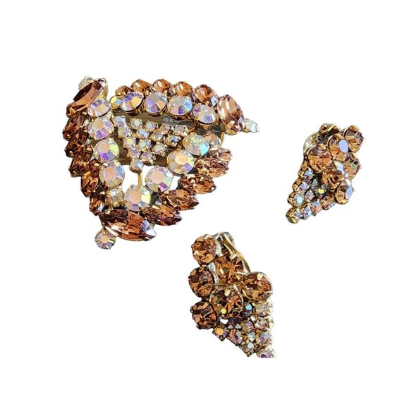 Vintage Rare Signed Keyes Of Canada Super Sparkly Rhinestone Brooch Set (A1865) - Picture 6 of 8